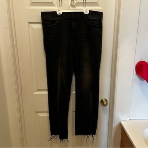 straight leg raw hem black jeans